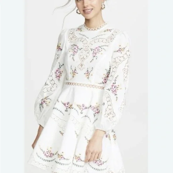 ZIMMERMANN Allia Lace Trimmed Embroidered Dress, Size 2 VGUC - Picture 1 of 13